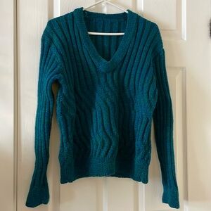 Vintage teal and green v neck sweater